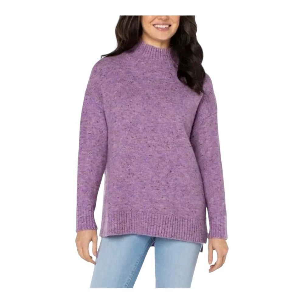 Well Worn Womens‎ Mock Neck High Low Hem Purple Cozy Soft Nep Yarn Sweater Small